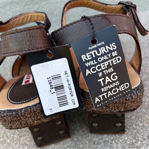 NWT $995~MARNI~Brown Leather/Tweed Peep-Toe Platform Wedge Heel Sandals~6.5/7/37 - Picture 9 of 13